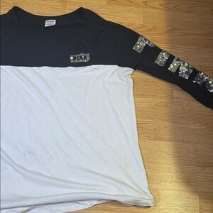 Pink black and White 3/4 Sleeve Shirt with Sequin Details